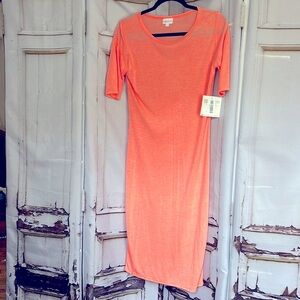Lularoe Julia dress.  43”shoulder to hem.18”pit to pit bust. Rich coral color